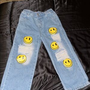 SHEIN Kids Blue Jeans with Yellow Smile Patches